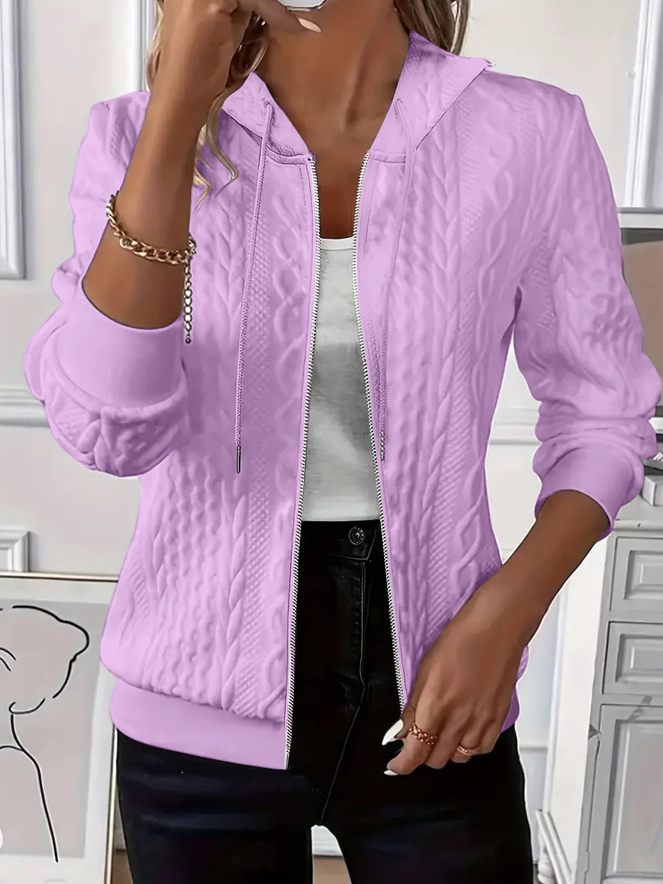 Purple Jacquard Hooded Jacket