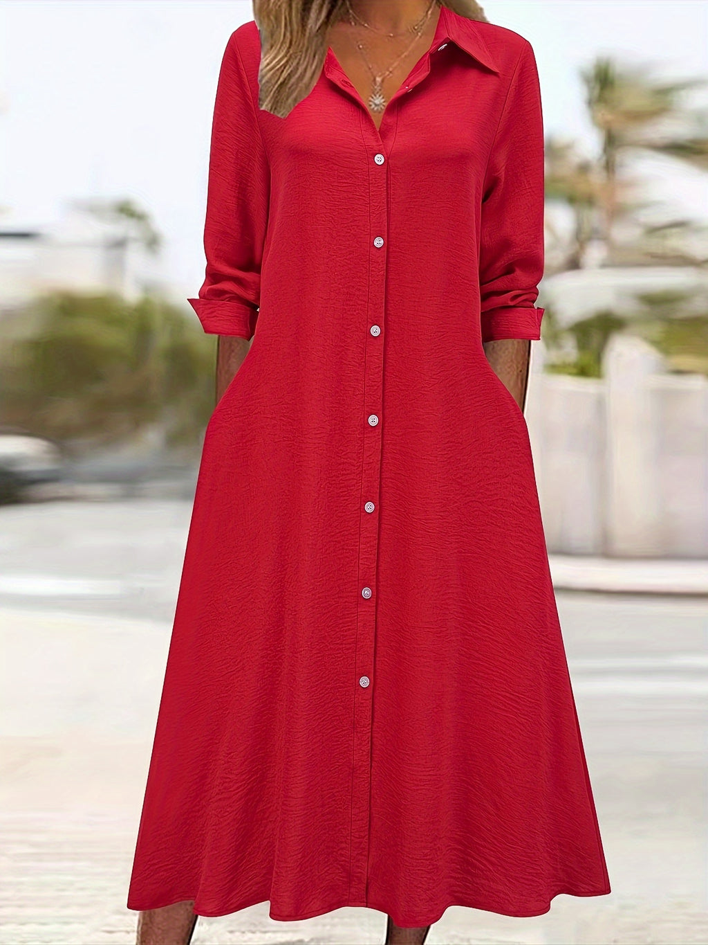 Long sleeve lapel button-front shirt dress | Alba Muse
