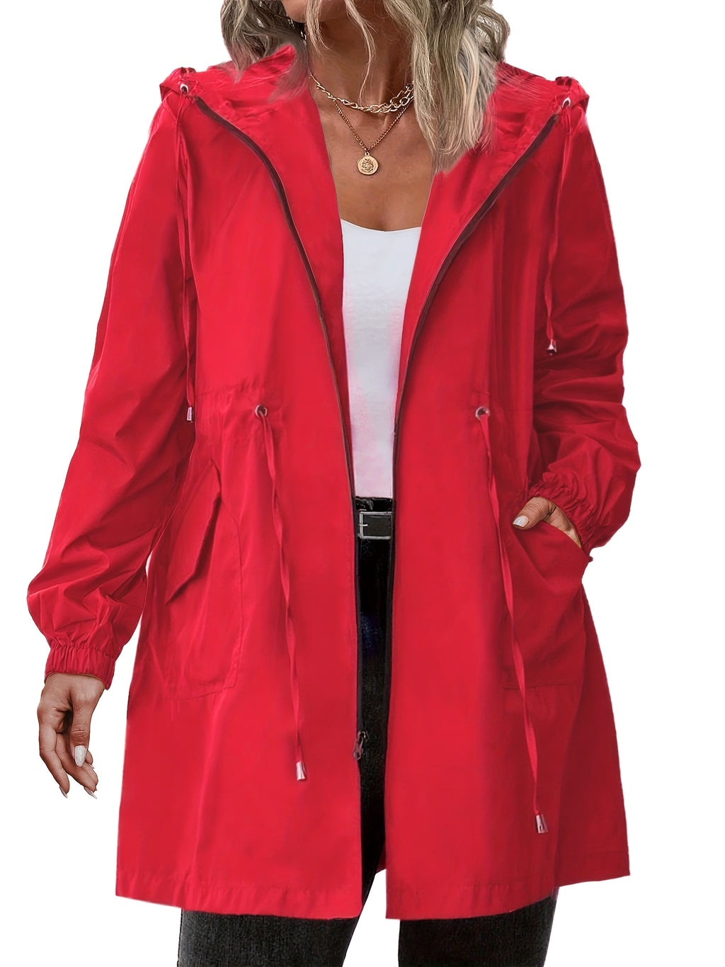 Yellow hooded plus size coat