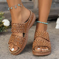 Dark Camel Peep Toe Low Heel Sliders