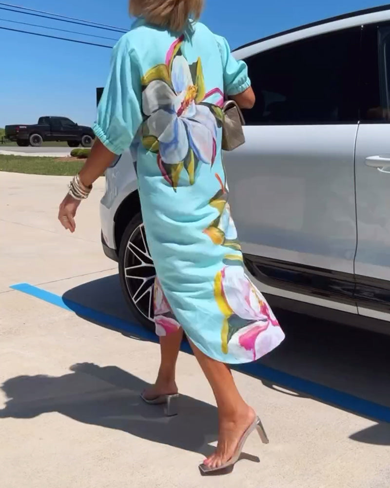Loose Fit Floral Print Midi Dress Summer | Alba Muse