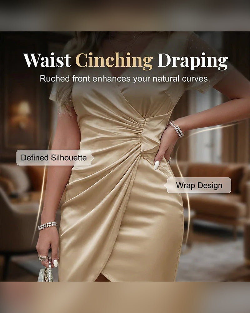 V-Neck Elegant Champagne Evening Dress