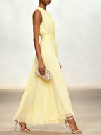 Women's chiffon A-line maxi dress in sage green, full length view