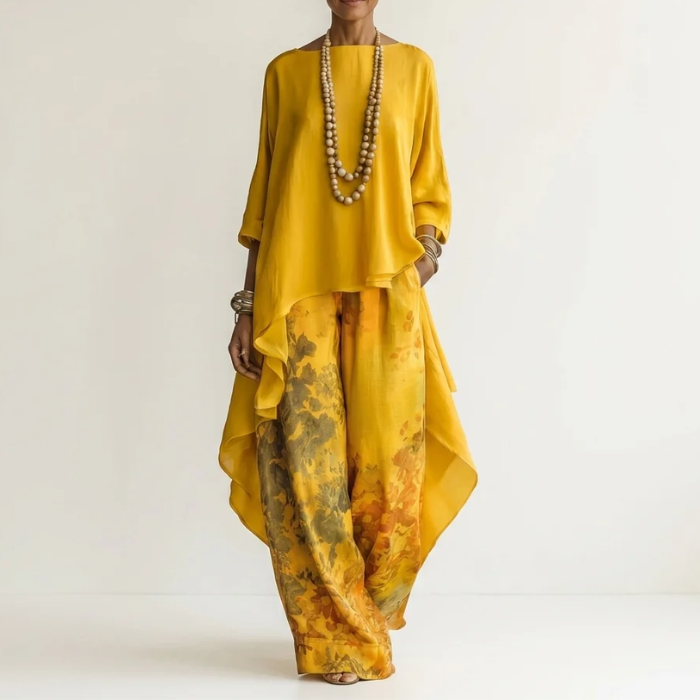 Cotton-Silk Set with Asymmetric Tunic