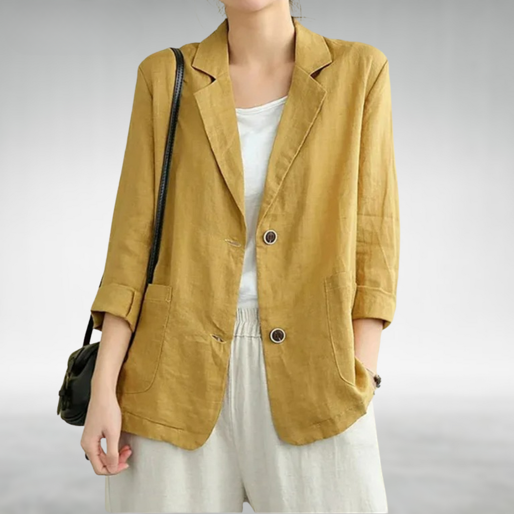 Linen blazer for women two-button front wide side pockets | Alba Muse