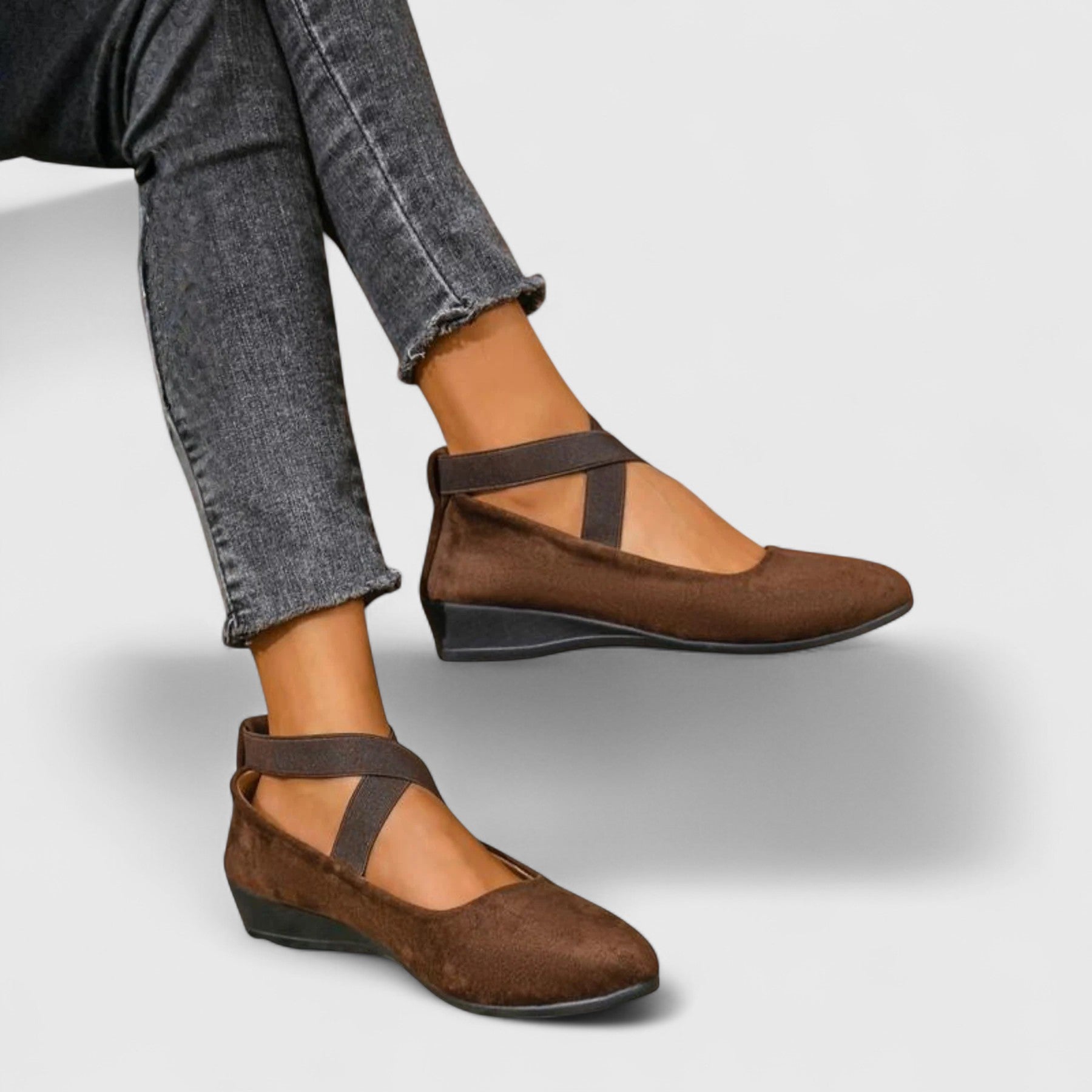 Orthopaedic cross strap flats in red, casual front view