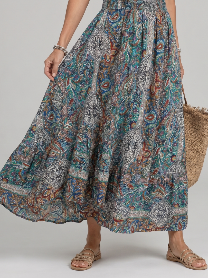 Paisley print midi dress V-neck | Alba Muse