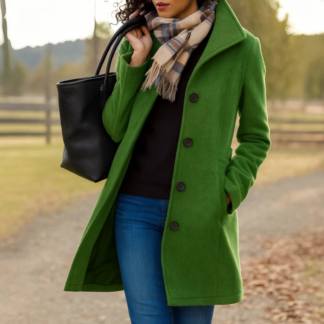 Classic long button placket winter coat with a structured button placket