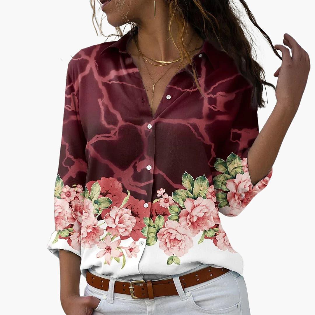 Floral print blouse back detail view