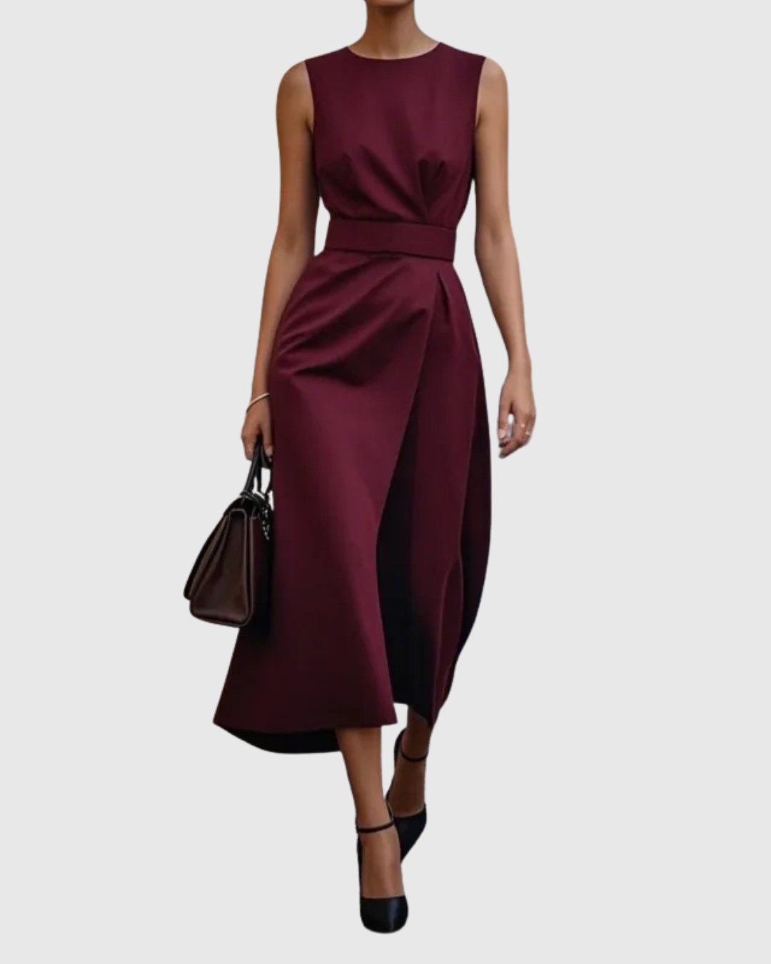 Round Neck Sleeveless Draped Midi Dress