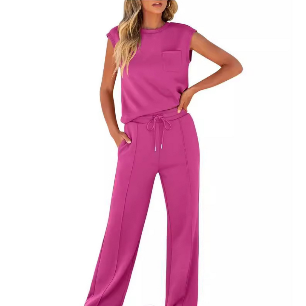 Sleeveless Round-Neck Top & Trousers Co-ord Set