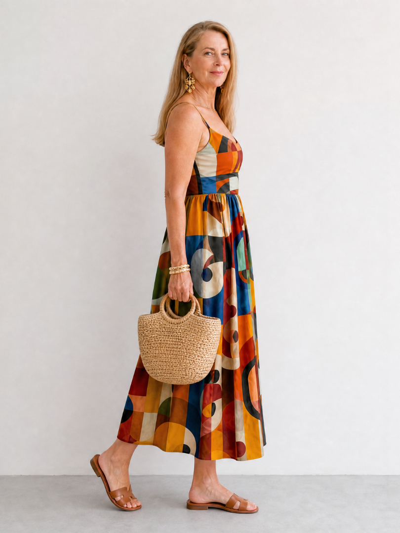 Midi dress geometric print summer | Alba Muse