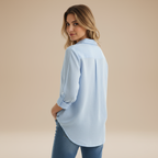 Women's classic button-up shirt, collar detail close-up