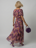 Off-shoulder occasion midi dress with close-fitting bodice, back view