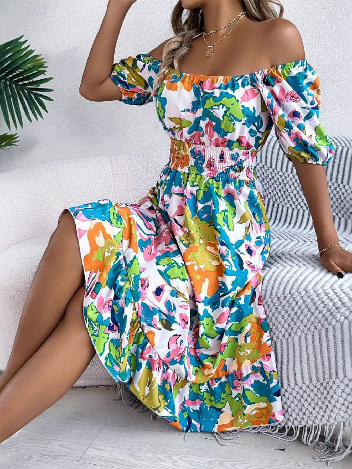 Abigail | Women's Boho Off Shoulder Midi Dress