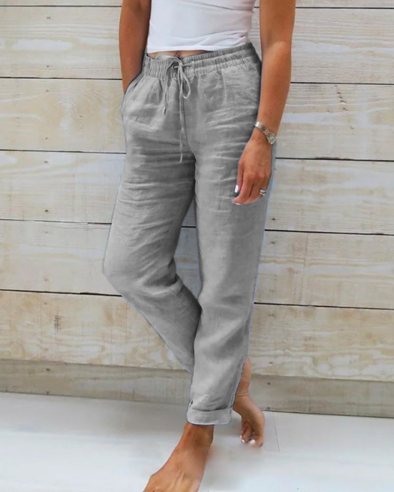 Stretchy lightweight casual trousers in grey, front view