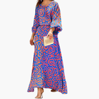 Women's boho maxi dress with exclusive print, movement shot