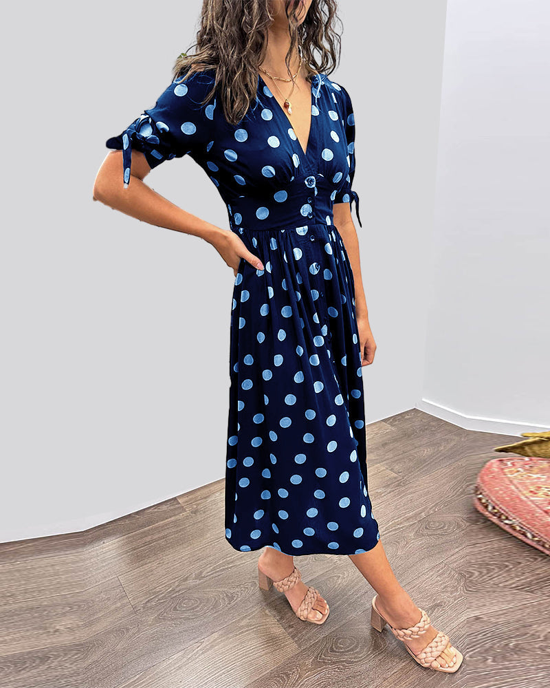 Polka Dot Midi Dress in Green | Alba Muse