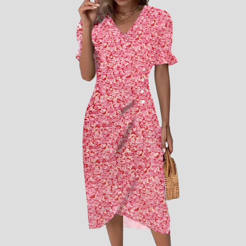 Women’s Elegant Floral V-Neck Midi Dress