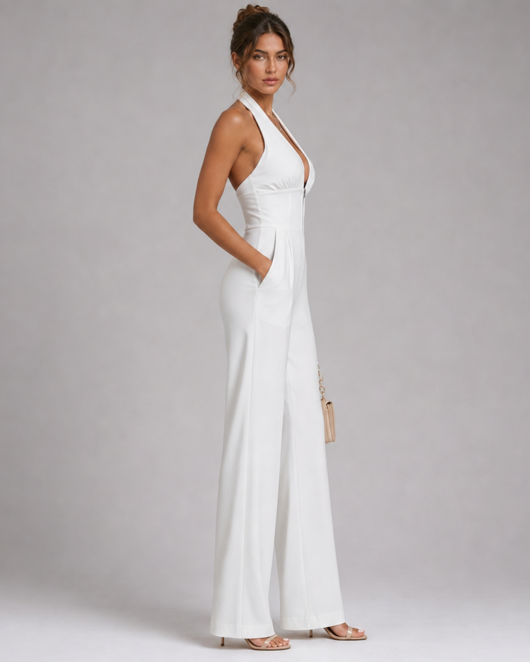 Wide leg jumpsuit halter neckline | Alba Muse