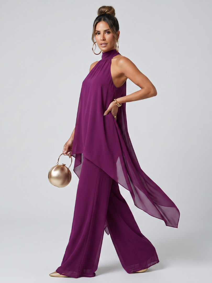 Halter neck tunic and wide leg set, back view