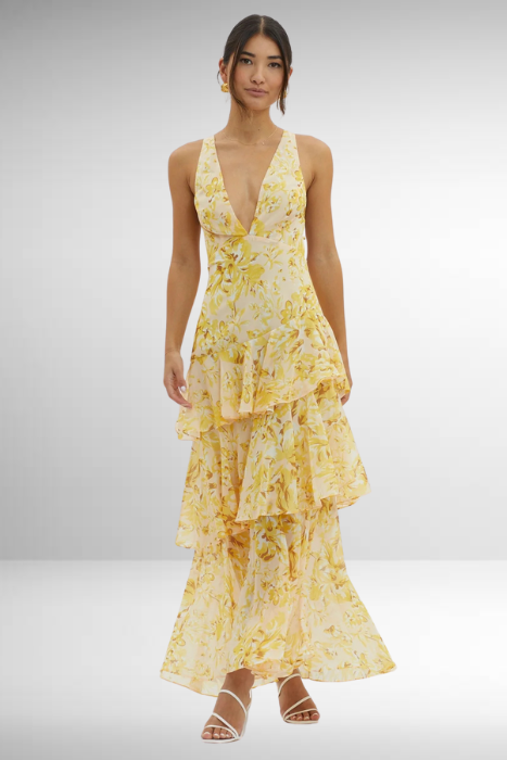 Sleeveless V-Neck Layered Maxi Dress – Wedding Guest
