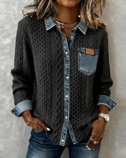 Cable-knit long sleeve jumper in grey, classic texture and style | Alba Muse