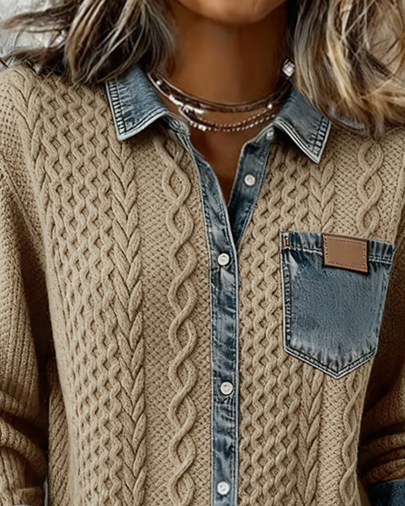 Blue long sleeve cable-knit jumper, smart casual look | Alba Muse
