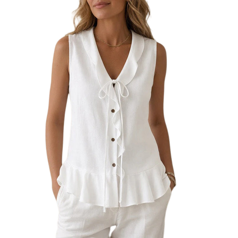 Women's Ruffle Tie-Front Sleeveless Vest