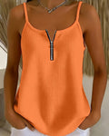 Women's Orange Half-Zip Waffle Camisole Vest