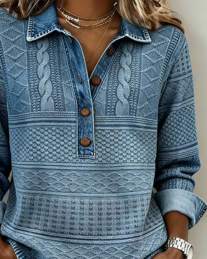 Long sleeve lapel sweatshirt, side view