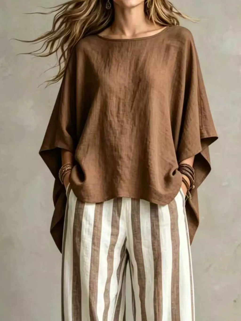 Solid Colour Top & Trousers Co-ord Set, Plus Size