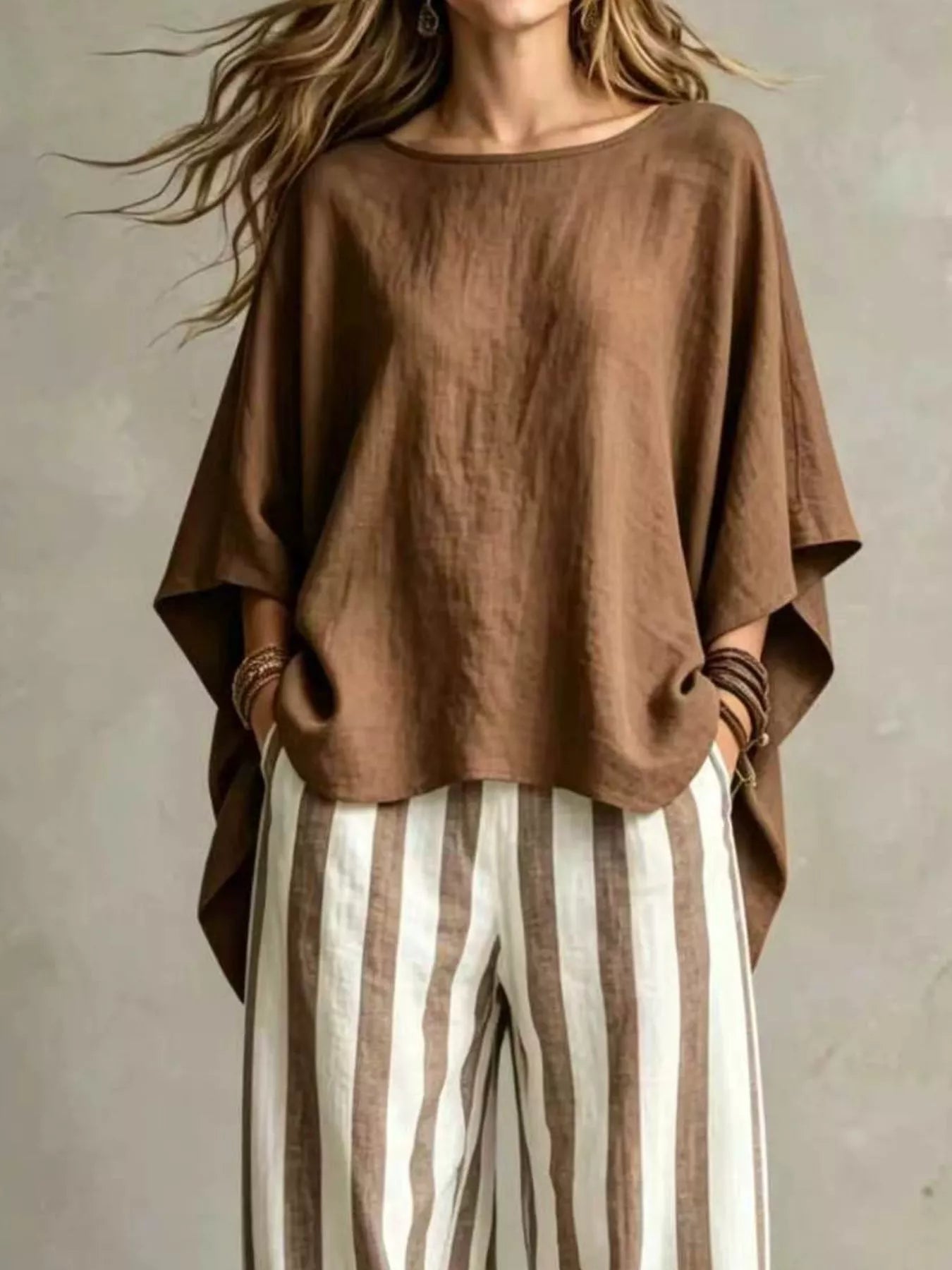 Solid Colour Top & Trousers Co-ord Set, Plus Size