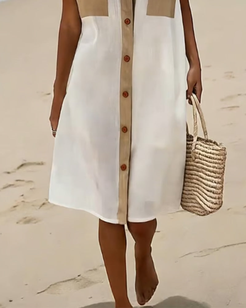 Midi Dress Sleeveless Button Front White | Alba Muse