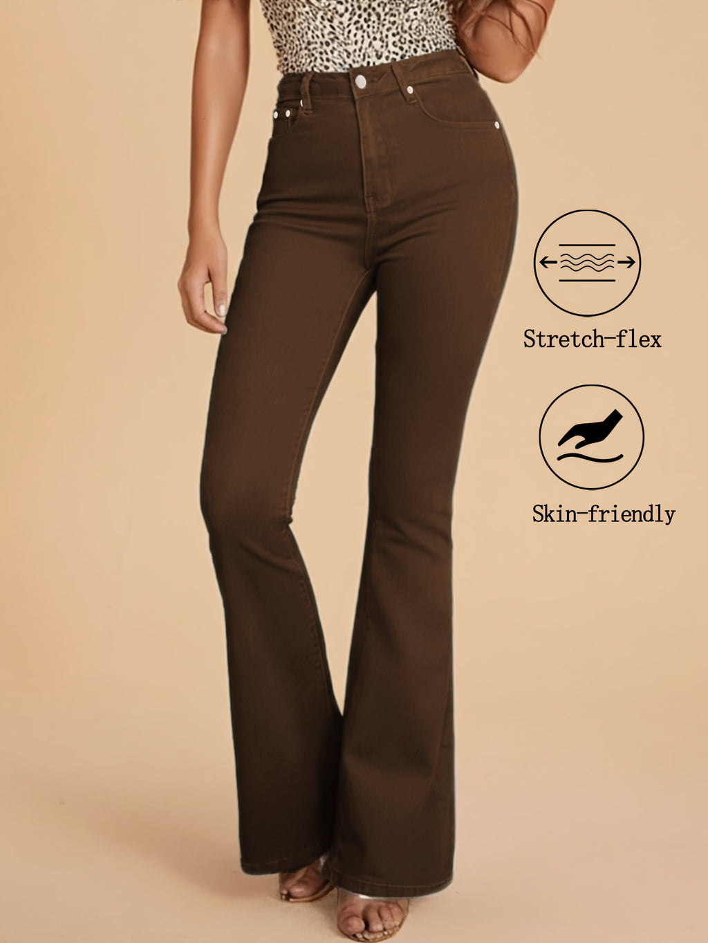 Coffee Brown butt-lifting flared Trousers