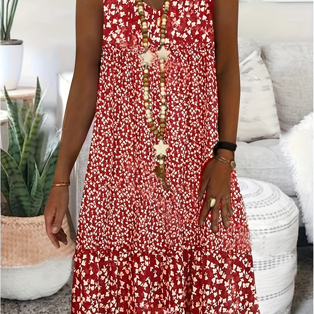 Directional print V-neck sleeveless summer midi dress | Alba Muse