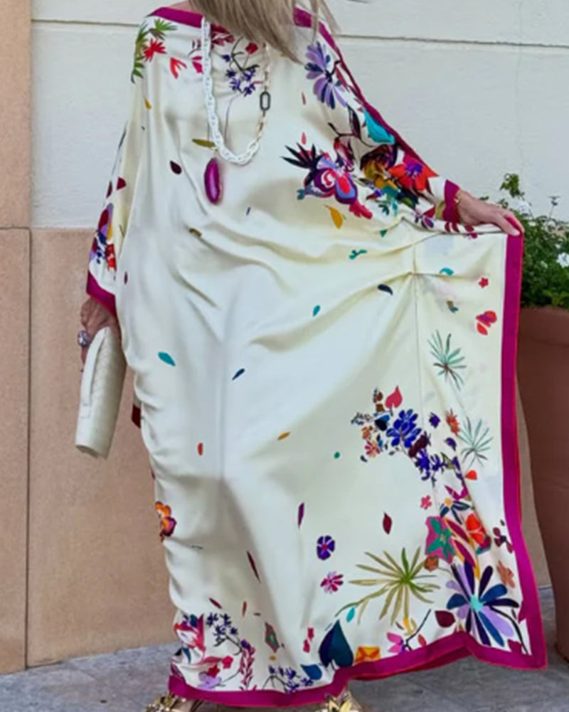 Contrast floral print batwing maxi dress, detail view
