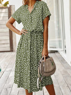 Women's Light Print Flowing Midi Dress detail view - Casual Summer Wedding Guest Midi Dress