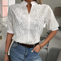 Embroidered cutout short sleeve blouse in white, delicate floral detail | Alba Muse