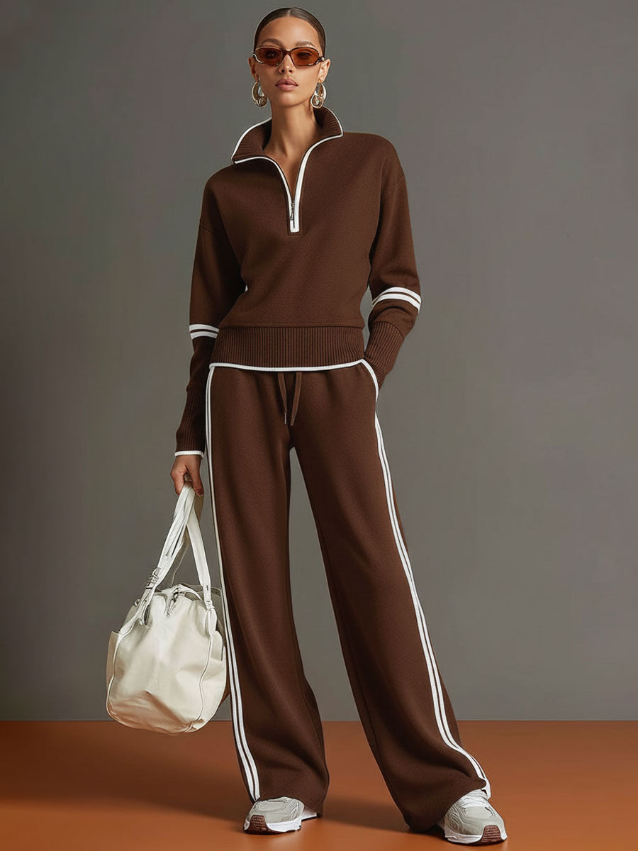 Half-Zip Tracksuit Co-Ord Set with Wide-Leg Trousers