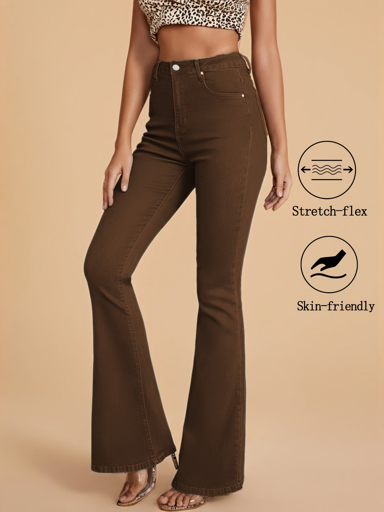 Coffee Brown butt-lifting flared Trousers