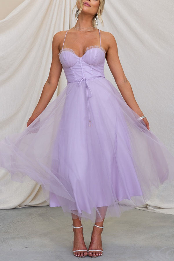 Corset Midi Dress with Tulle Skirt