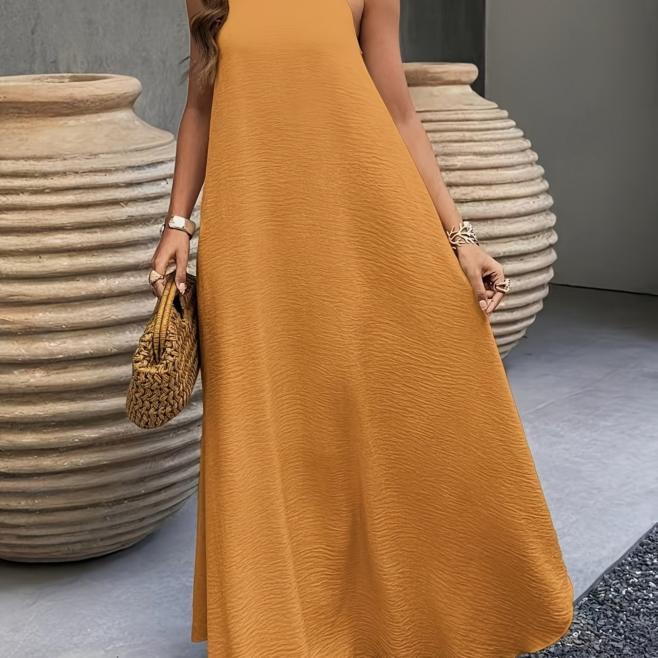 Ribbed Neckline Boho Beach Maxi Dress