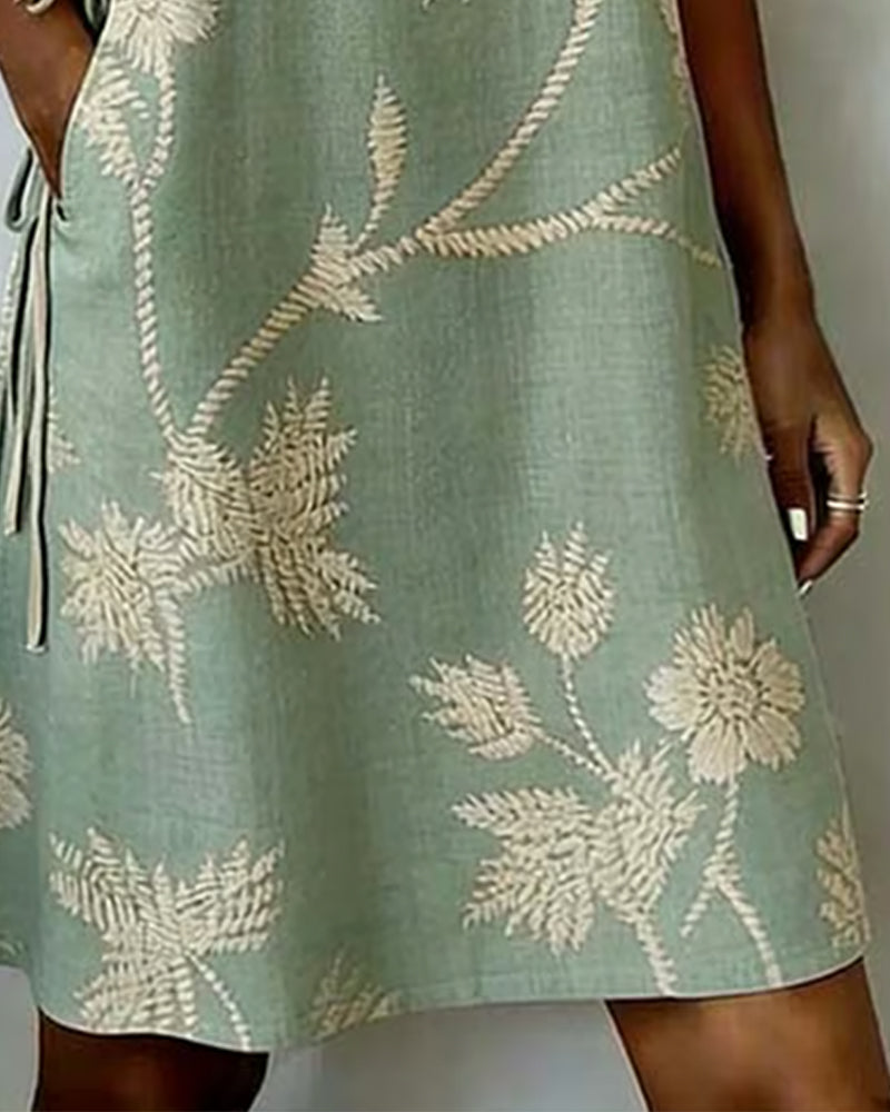 V-neck diagonal button midi dress, side view