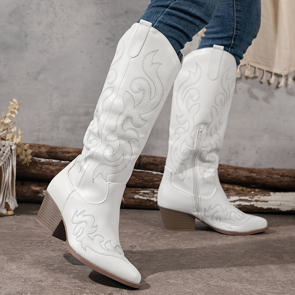 Knee-High Cowboy Boots with Block Heel
