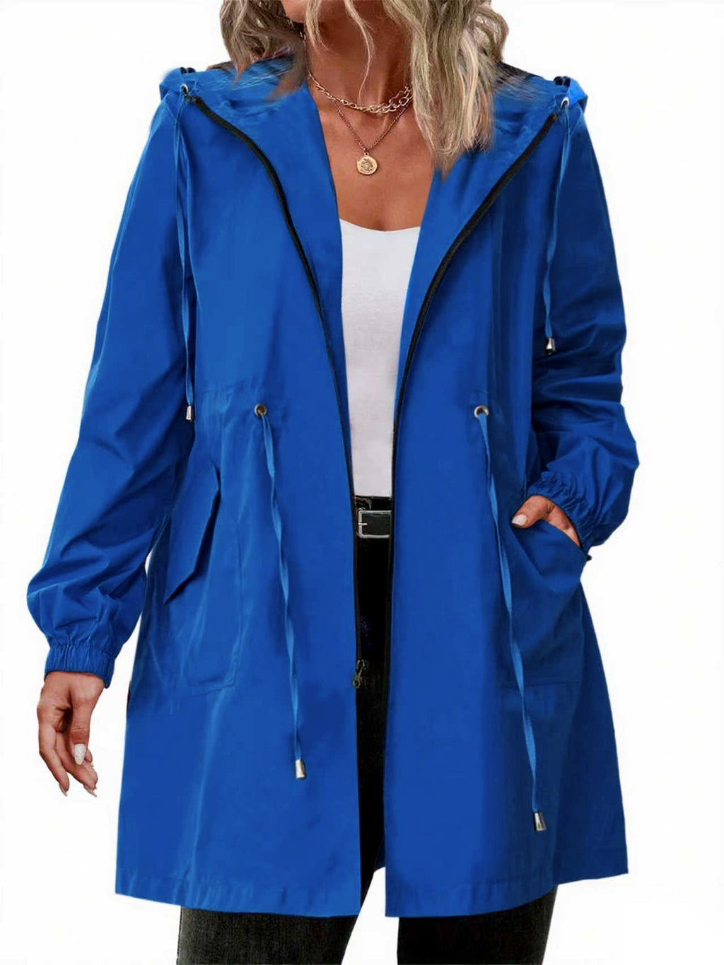 Yellow hooded plus size coat
