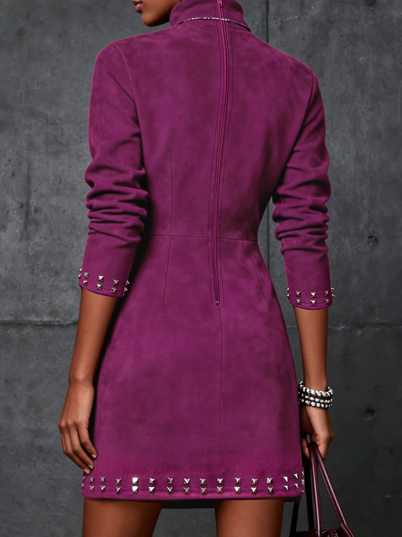 Bronze studded high-neck mini dress