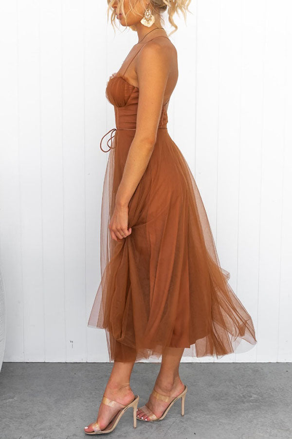 Corset Midi Dress with Tulle Skirt