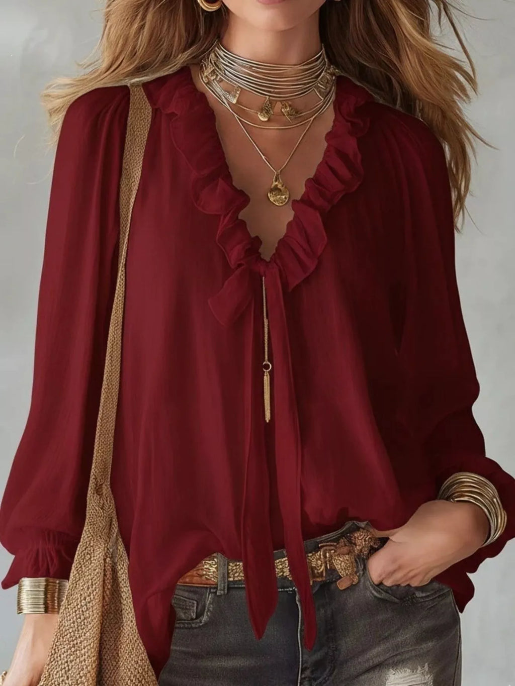 Ruffle Long Sleeve Blouse