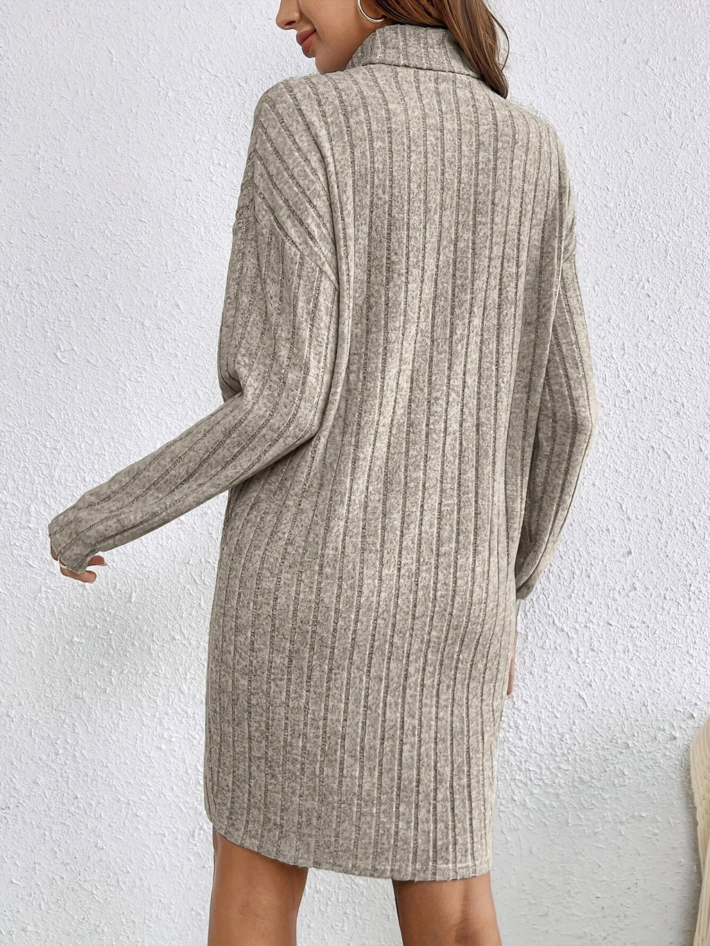 Ribbed roll neck stretch jumper dress with a gently shaped fit